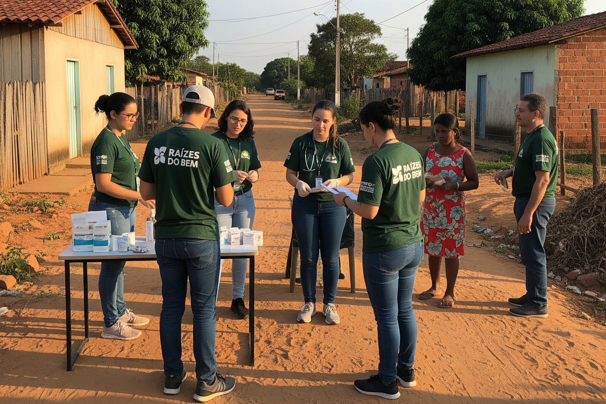 Profissional de saúde realizando atendimento em comunidade