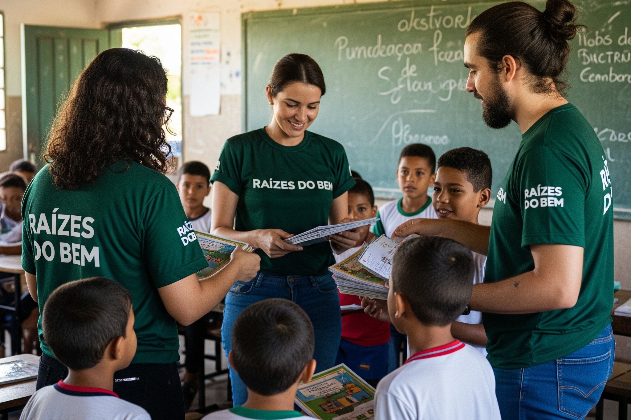 Crianças em sala de aula participando de atividades educativas